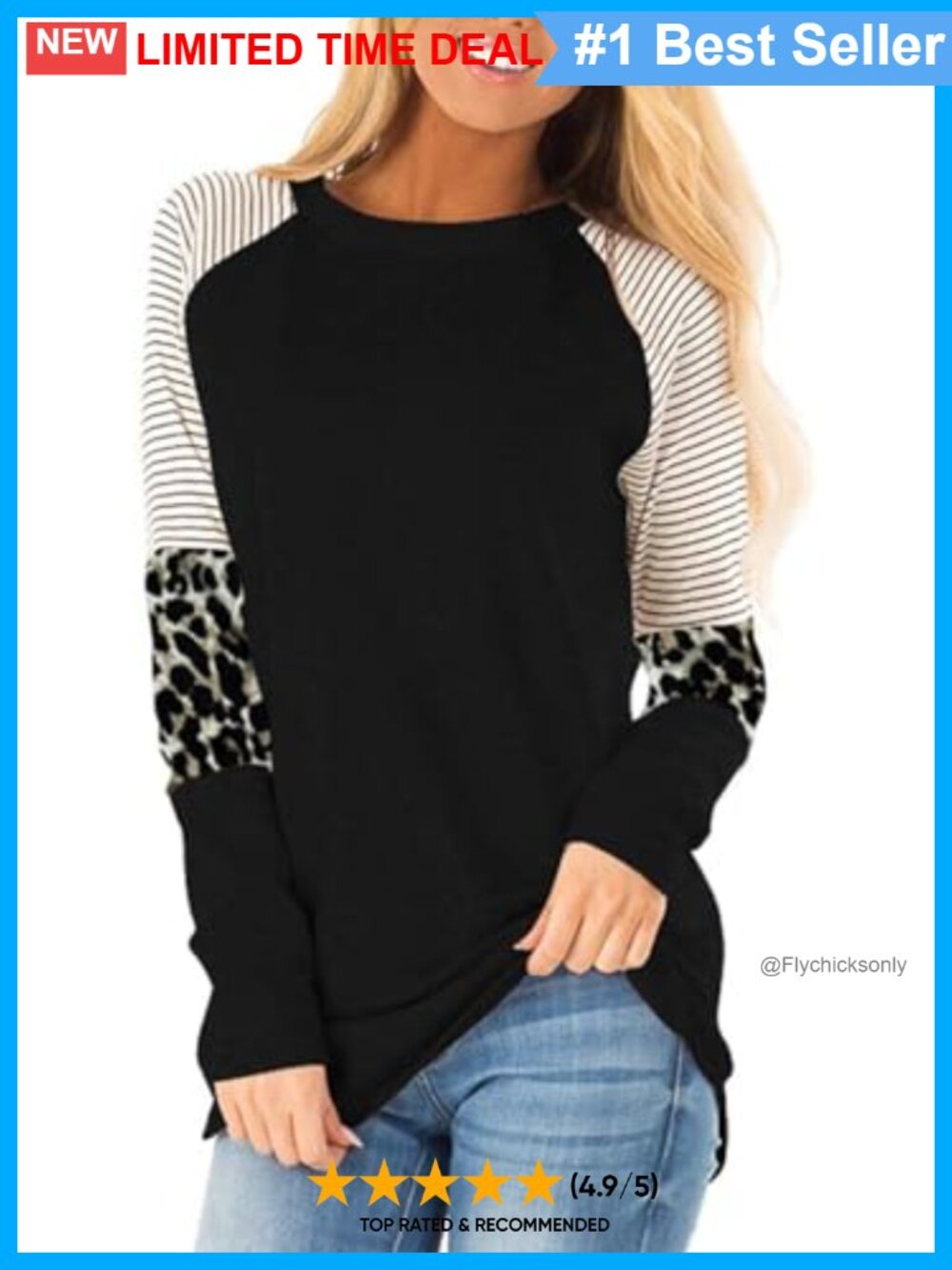 Women's Tunic Top Long Sleeve Round Neck Striped Casual Blouse